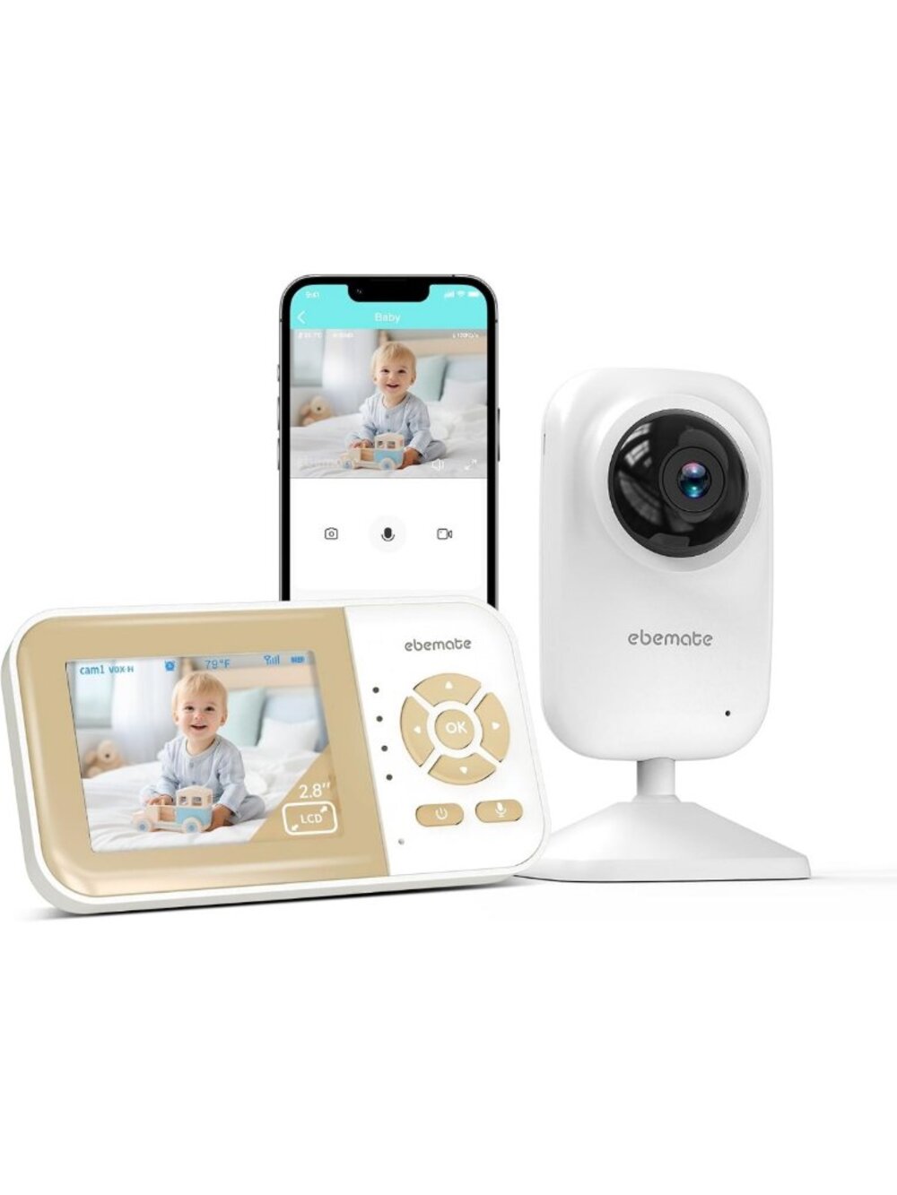Audio Video Baby Monitor with 2.8” LCD, 1200FT Range, Night Vision & Alerts